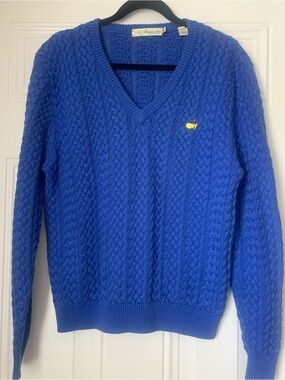 EUC Magnolia Lane “The Masters” Royal Blue Cable Knit V-Neck Sweater Size M